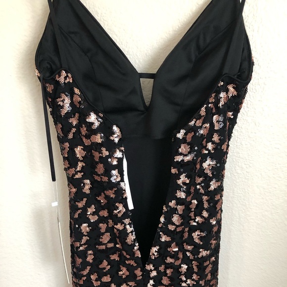 Jovani gown NEW sequins dress leopard print polka dot V Neck straps train zip - Picture 7 of 10